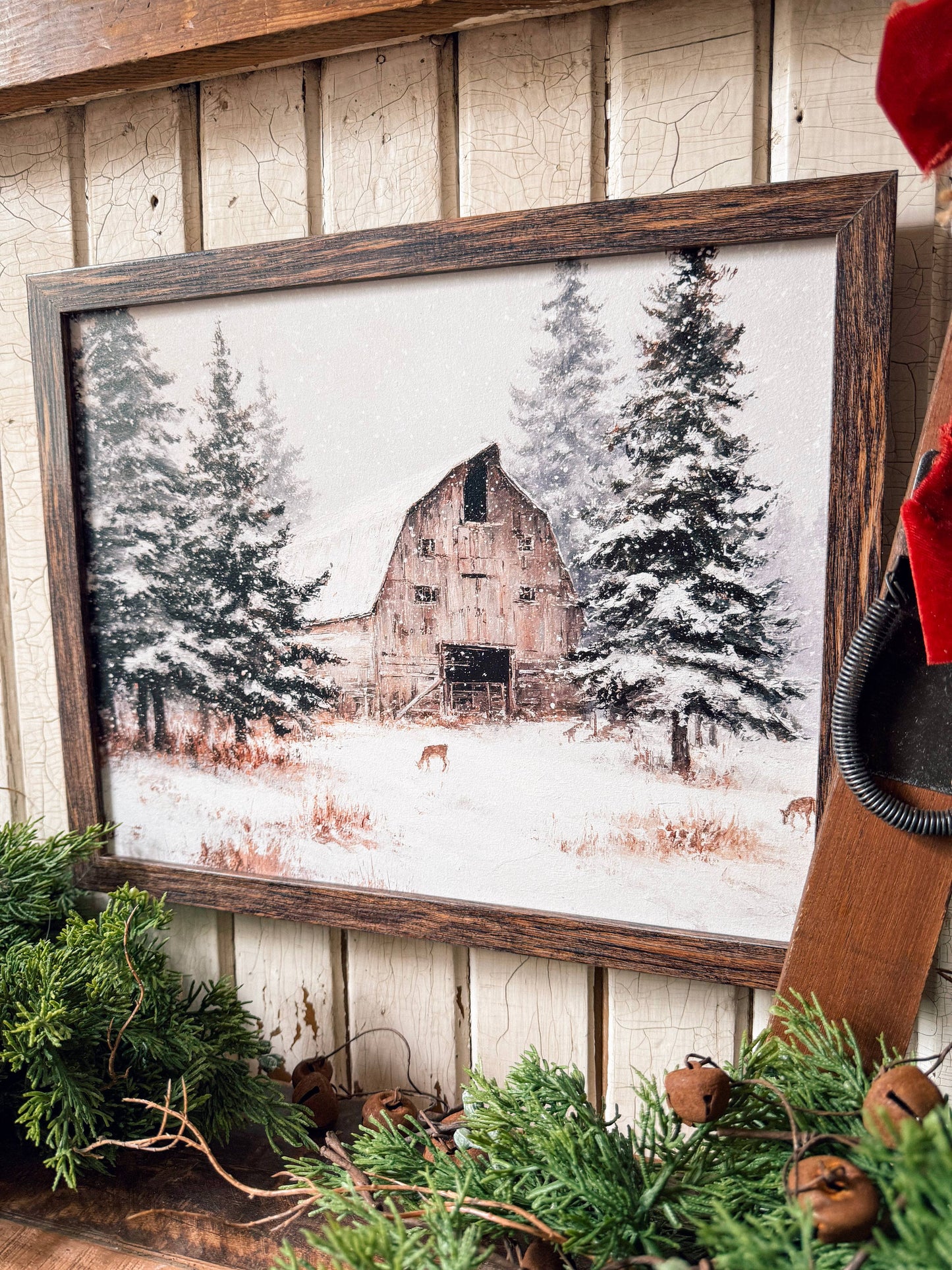 Natural Wood Barn in Winter Wood Sign
