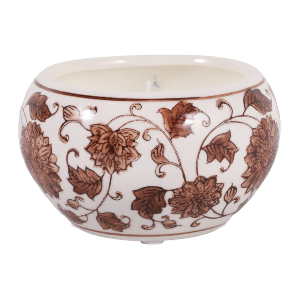 Scented Candle - Neroli Basil Wax Brown Chinoiserie, 7 Oz.