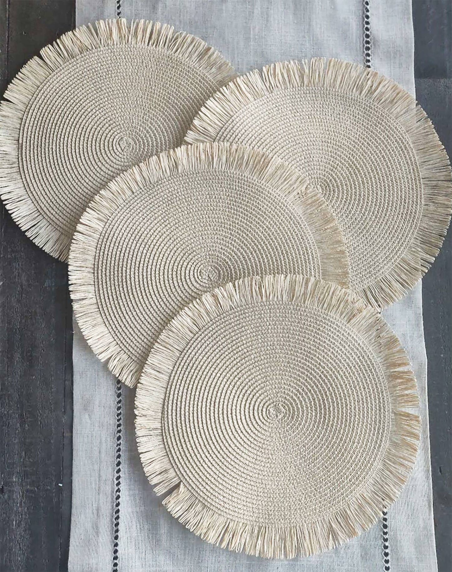 Handwoven Fringe Boho 15" Round Placemat