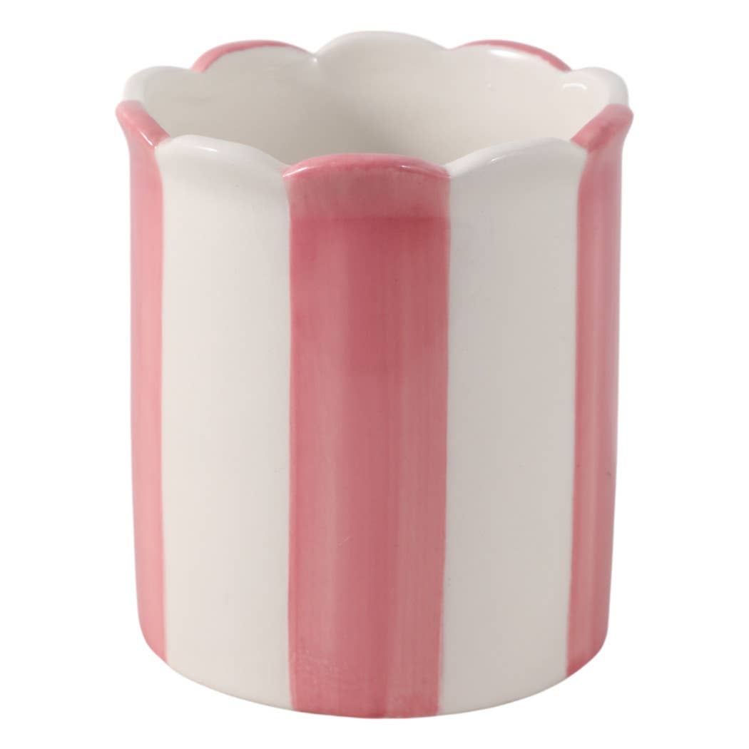 Pencil Cup - Pink/Ivory Ceramic Decorative Striped, 4 in.