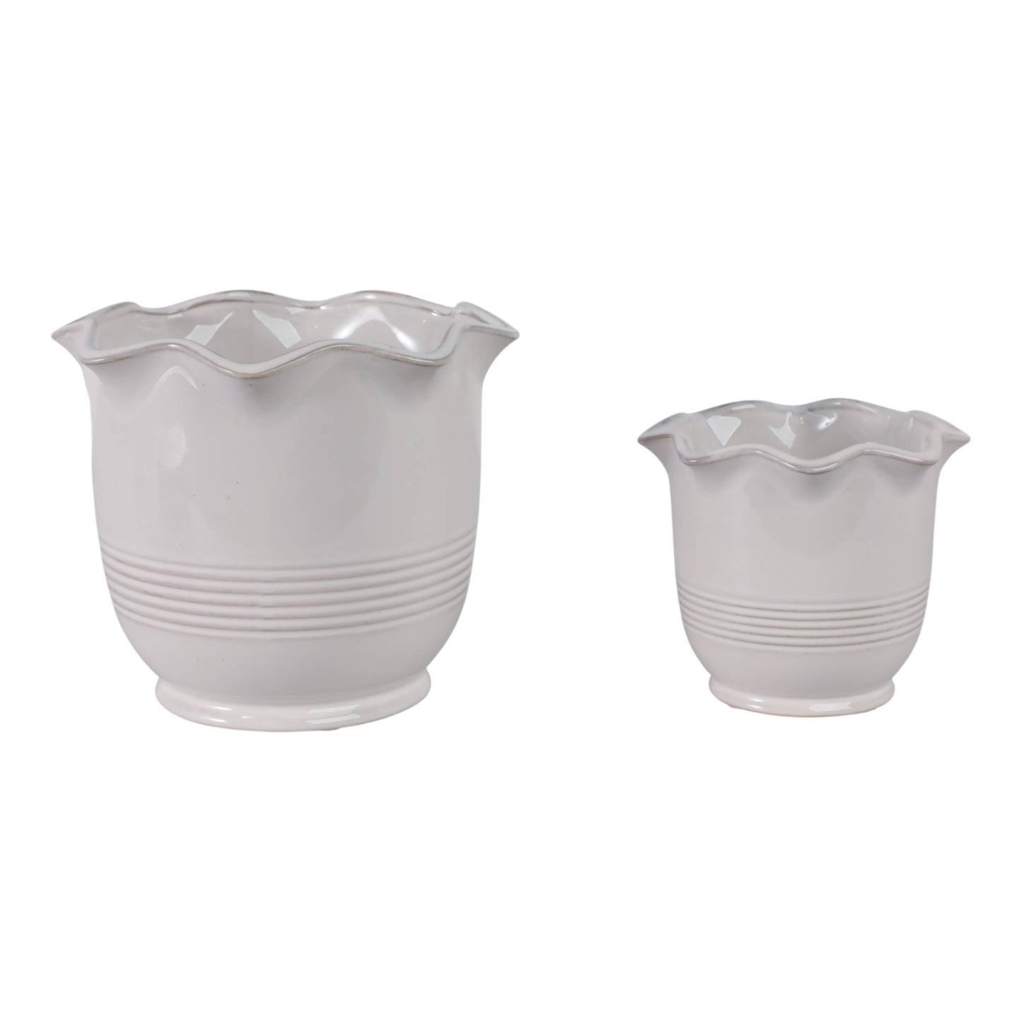 Ceramic Scalloped Rim Planters Set of 2 - Ivory, 6/8 in.