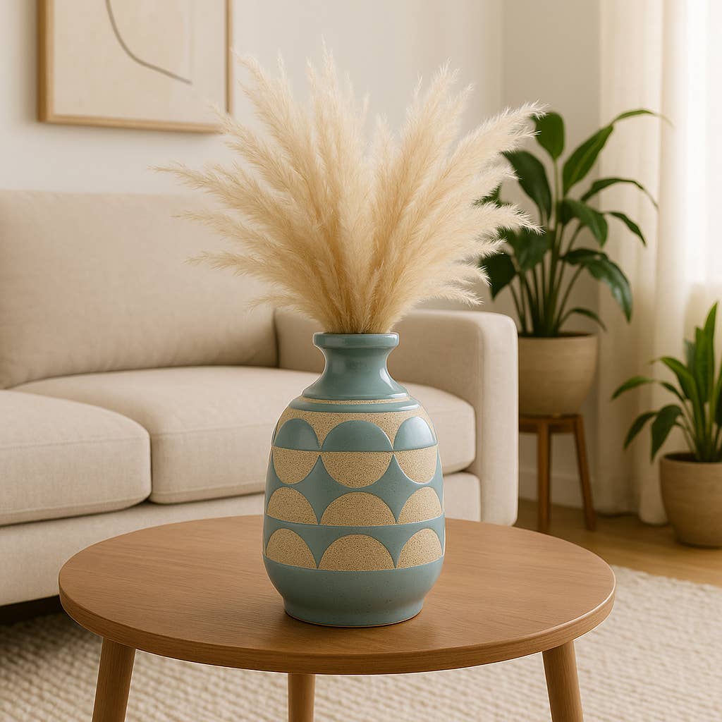 Ceramic Modern Half Circles Bud Table Vase - Blue, 10 in.