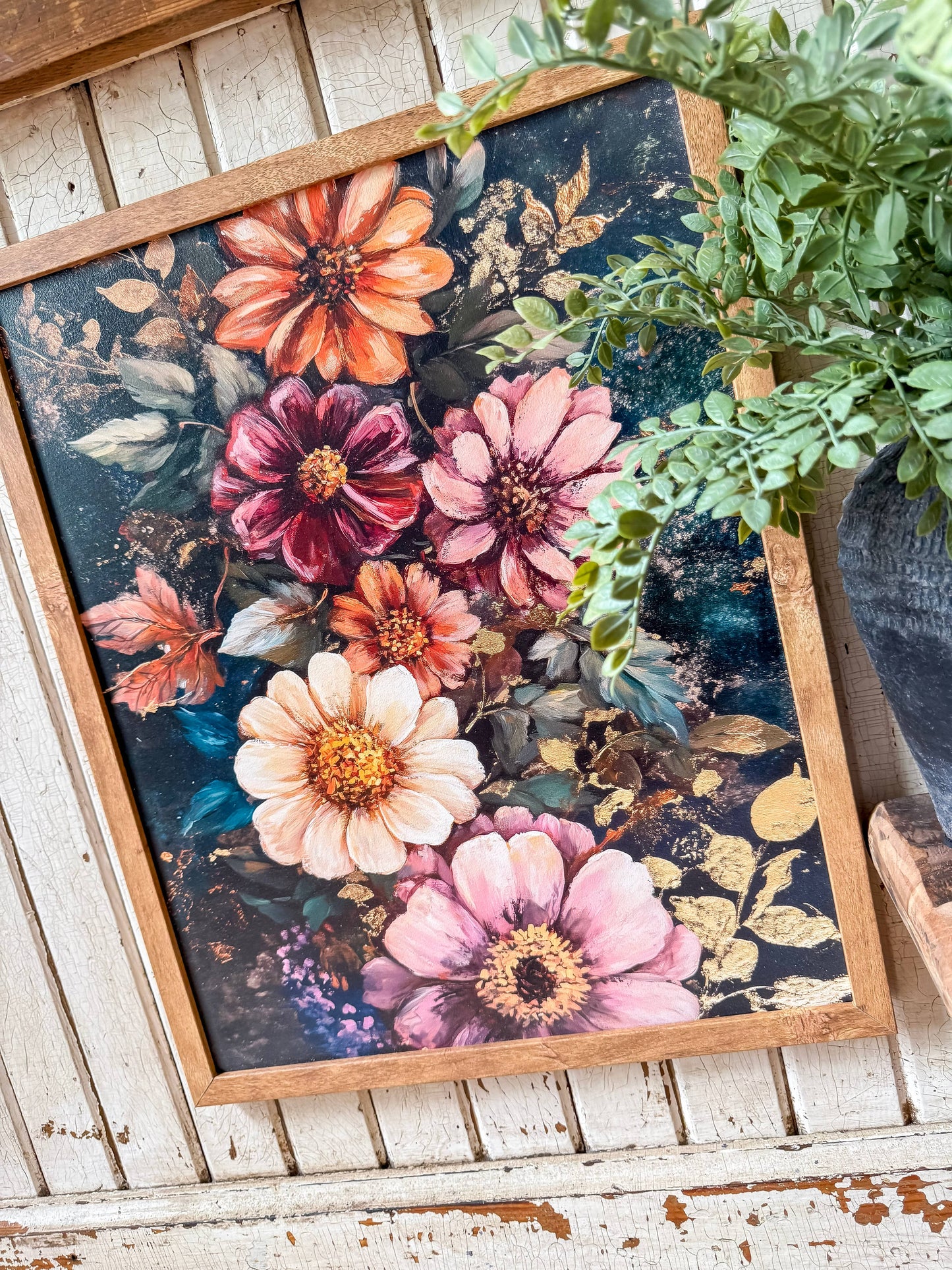 Bold Coloful Moody Floral Wood Sign