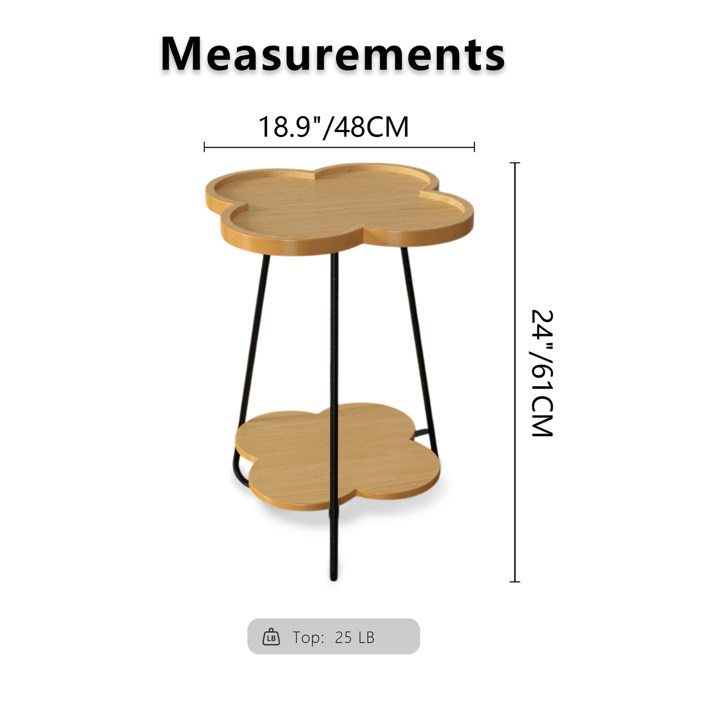 Petal-Shaped Accent Side Table with Acacia Wood Top