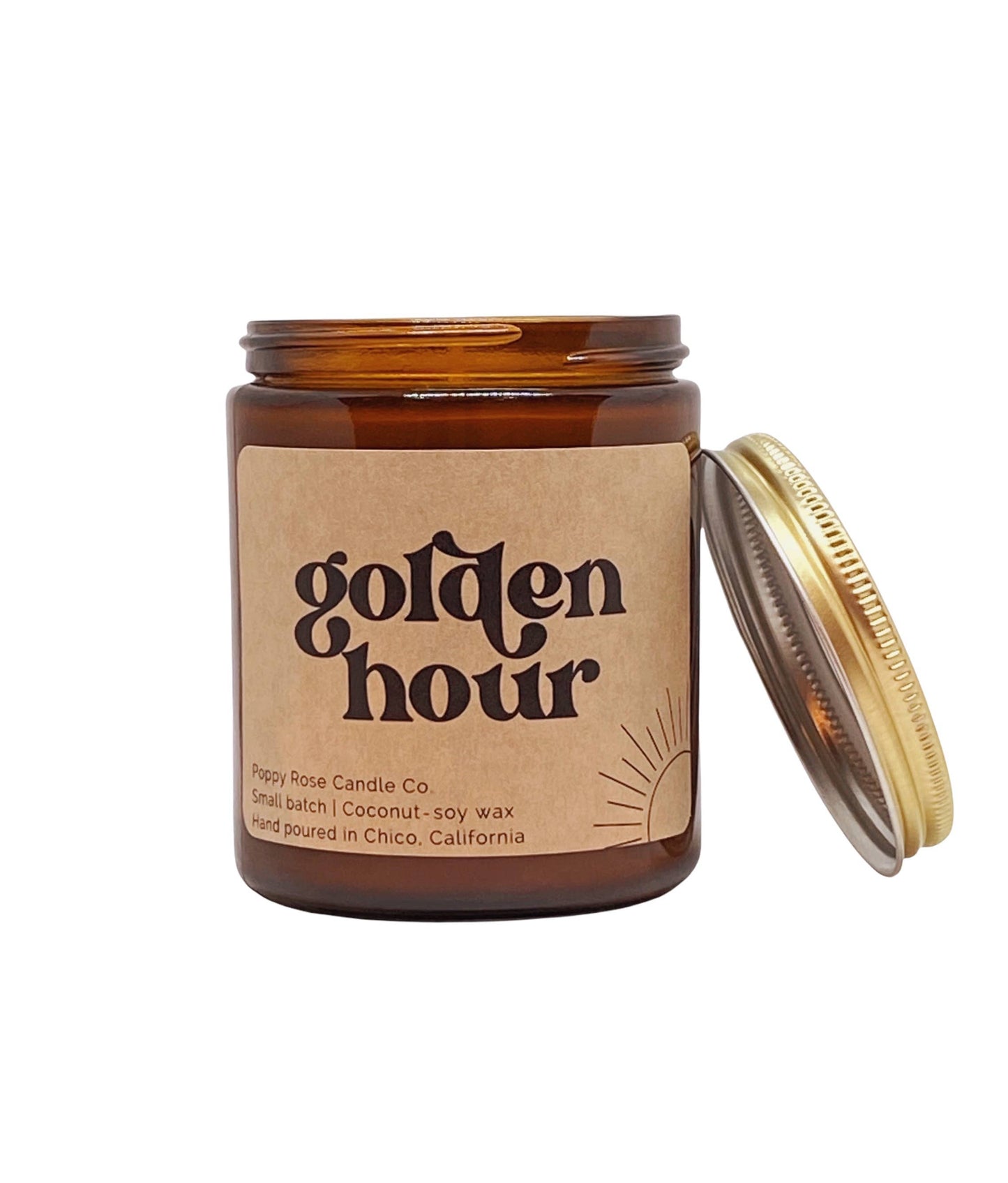 Golden Hour 8 oz coconut wax amber jar candle