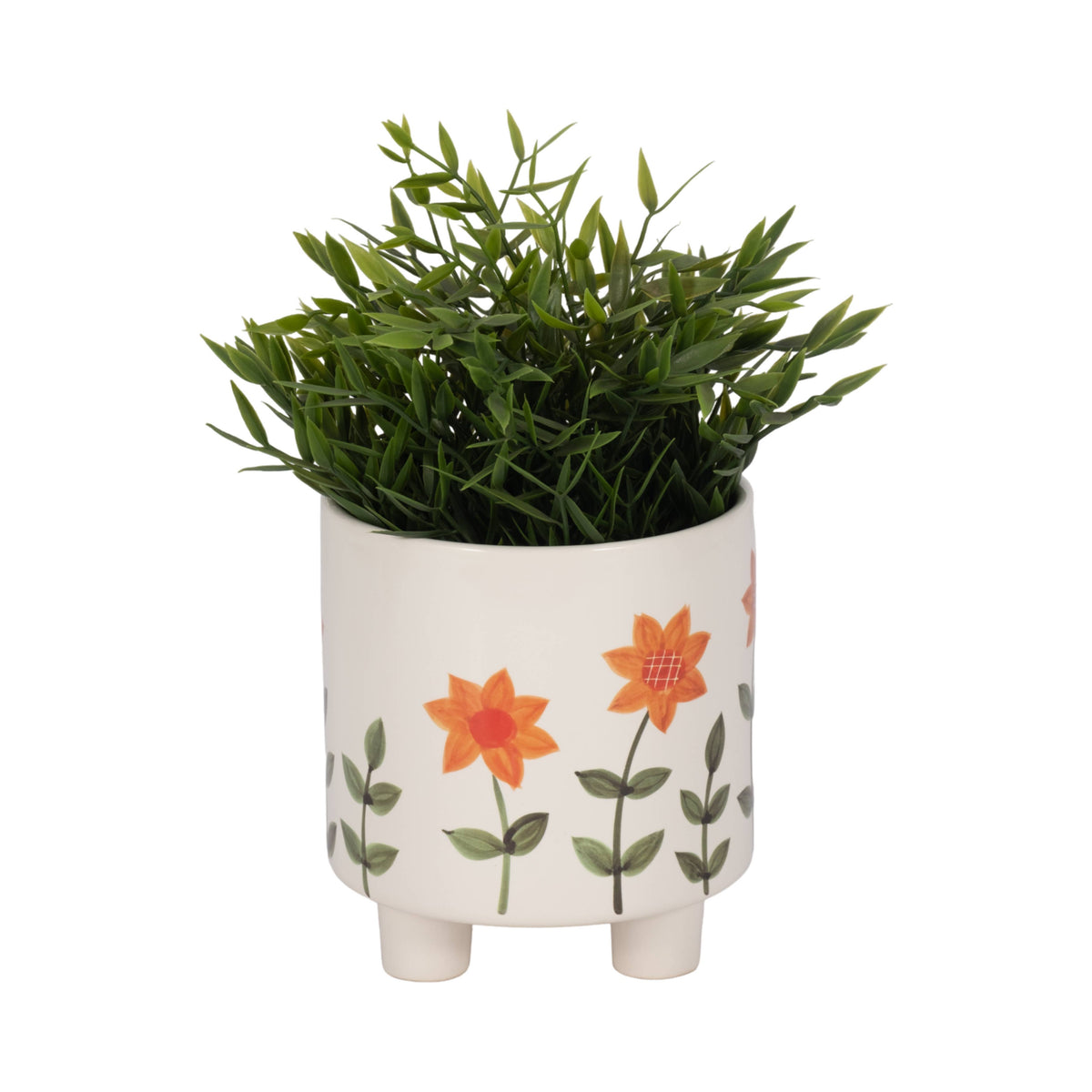 Plant Pot - White Ceramic Resin Footed Hand Painted, 6 in.