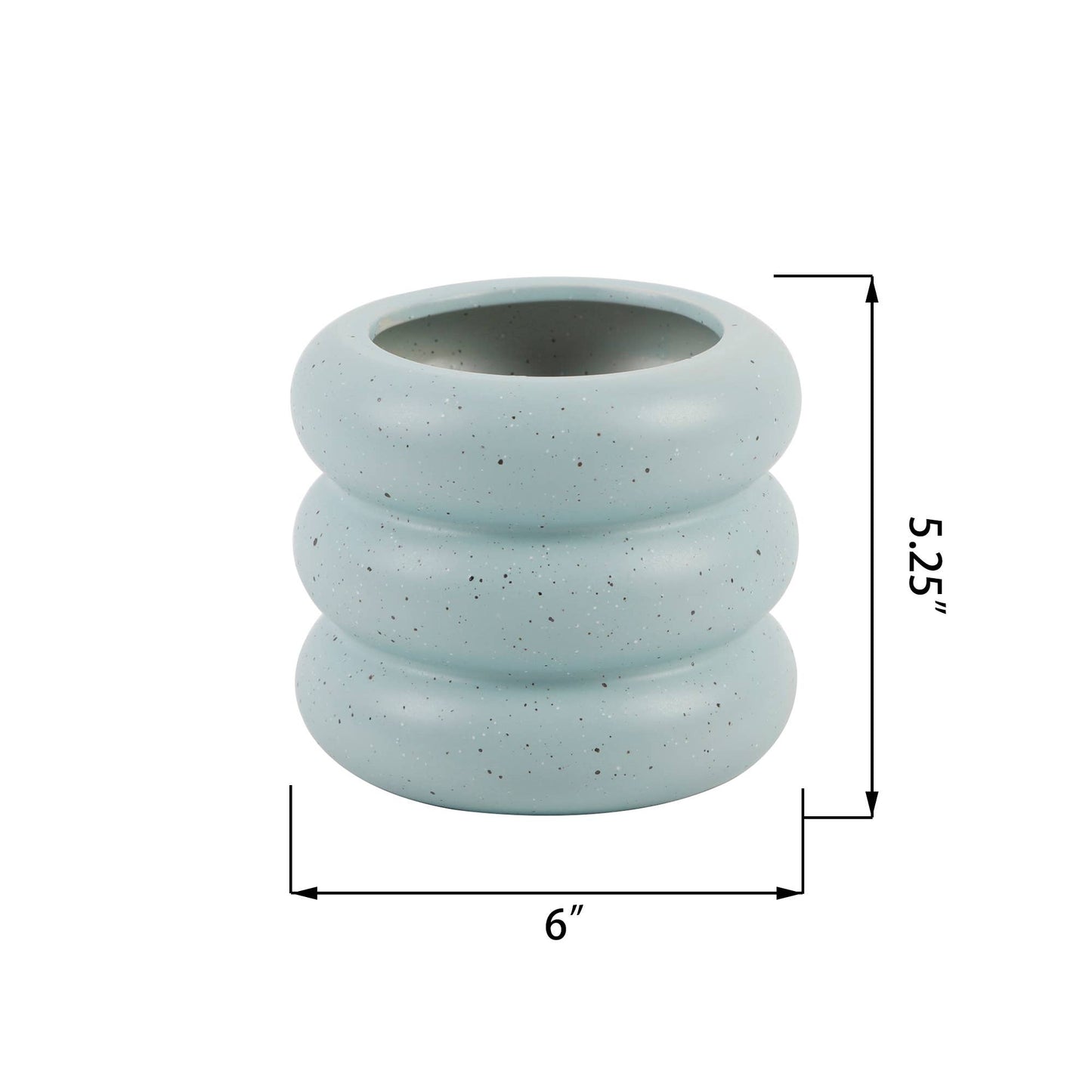 Blue Speckled Grooved Ceramic Planter