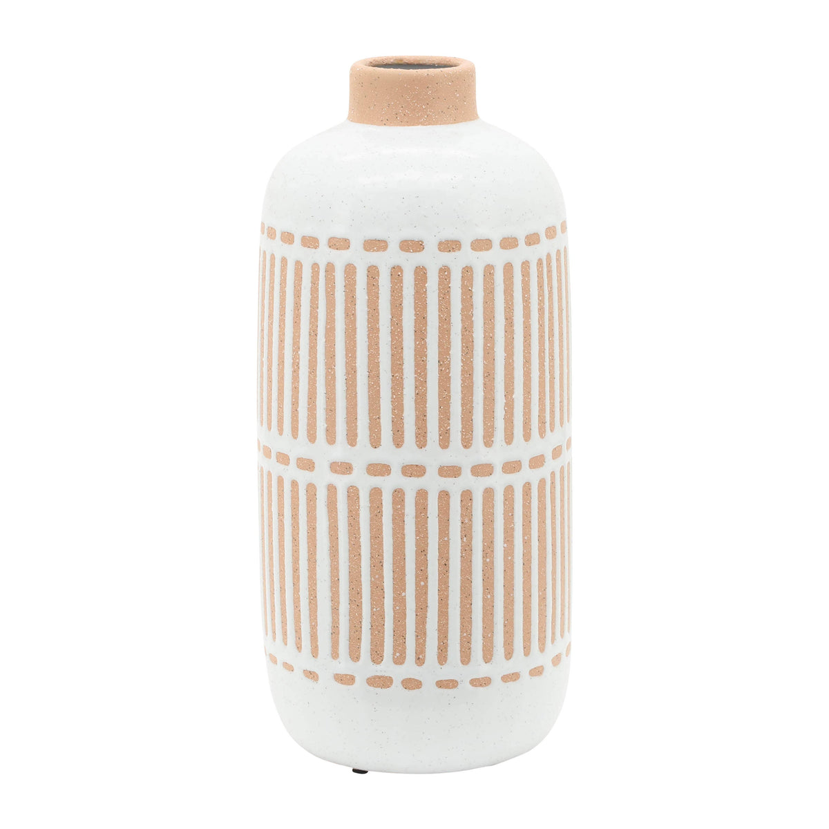 Decorative Vase - Ivory Ceramic Aztec Grooved Line, 12 in.
