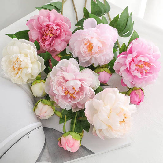 26''T Silk Artificial Peony Spray, Spring Blooming Peonies
