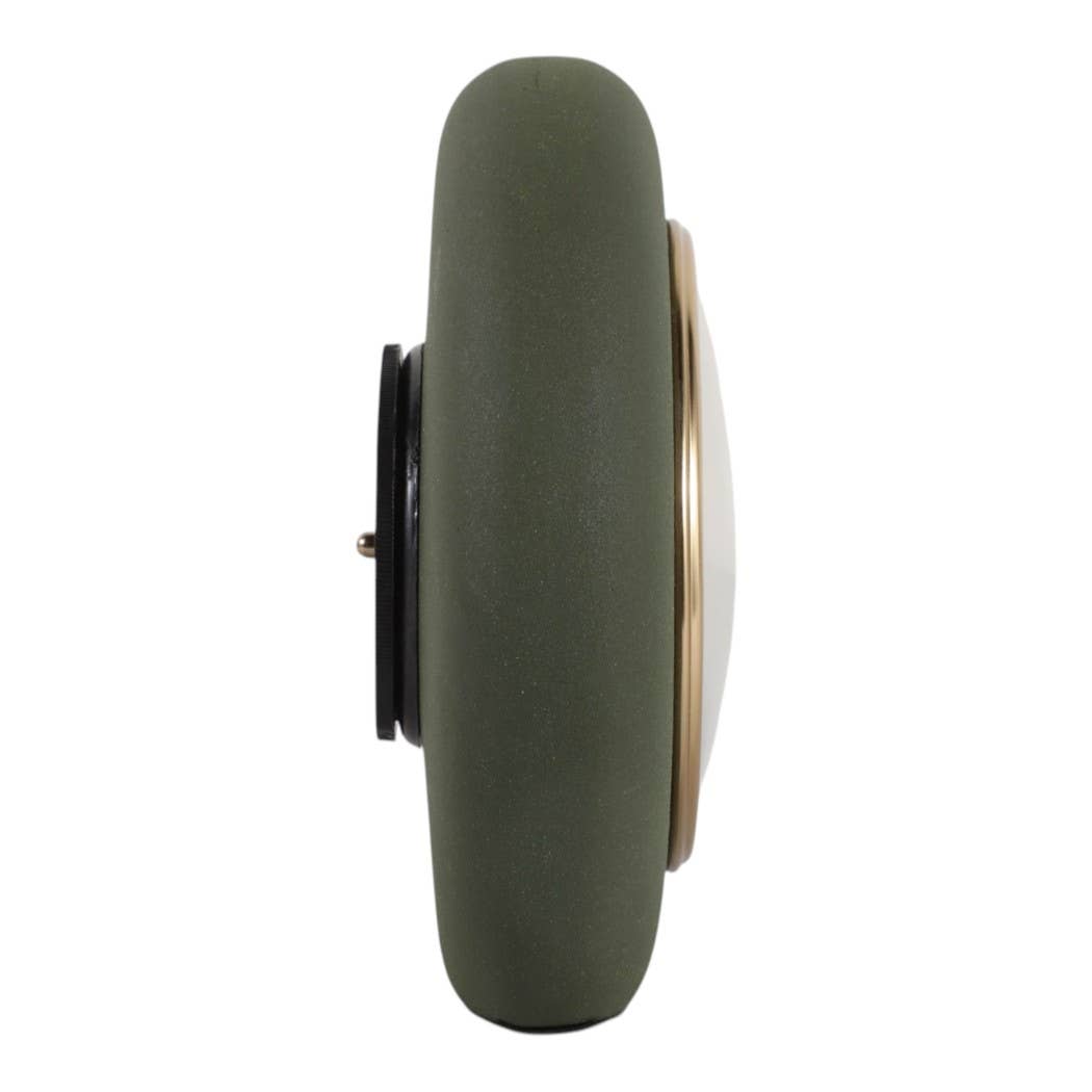 Table Clock - Green Metal and Glass Round Design, 7 in.