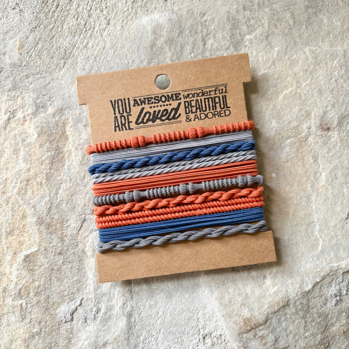 Basic Boho Hair Ties on Kraft Card | Orange & Blue