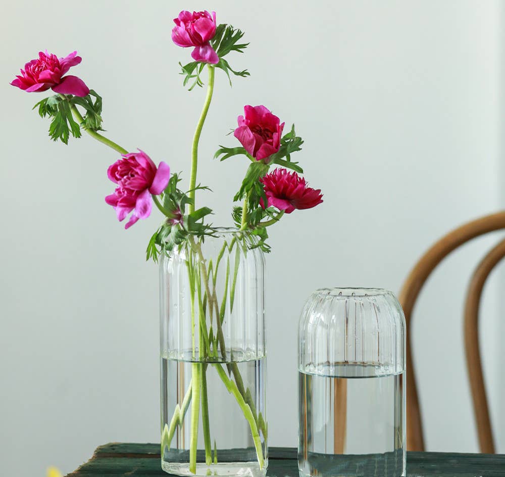 Stripes Clear Bud Vases, Borosilicate Light Weight Glass