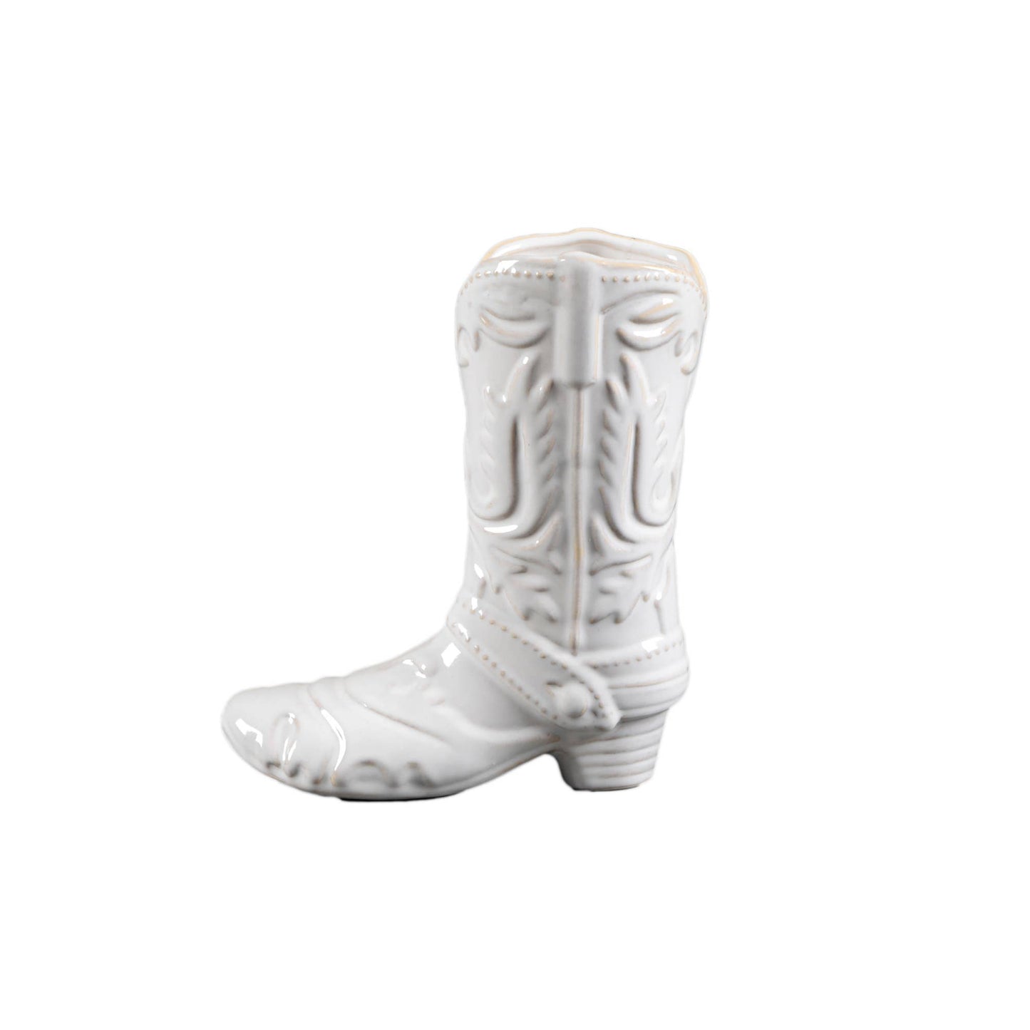 Ivory Ceramic Cow Girl Boot Vase