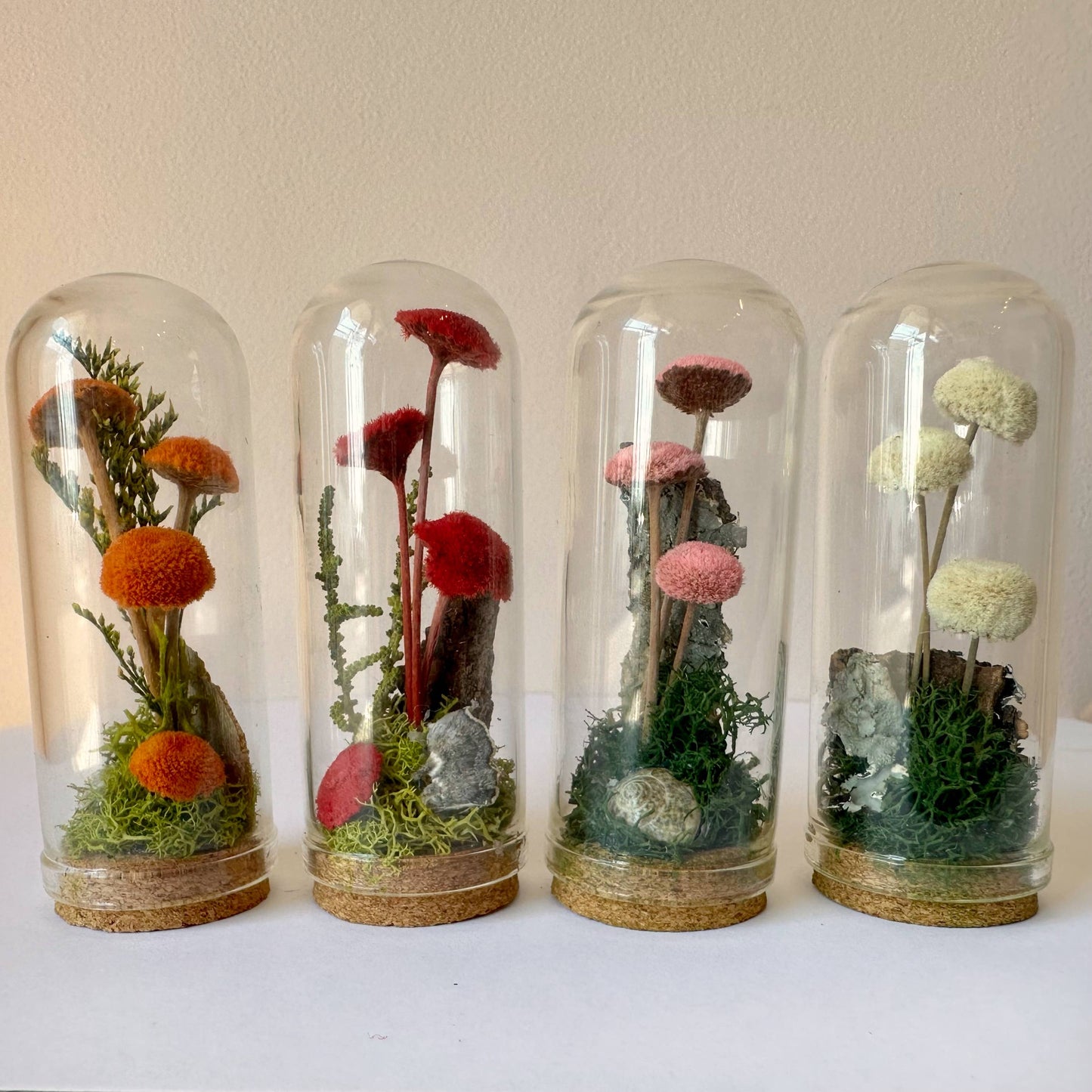 Mushroom Mix Terrarium Glass Cloche Cork Jar & Florals