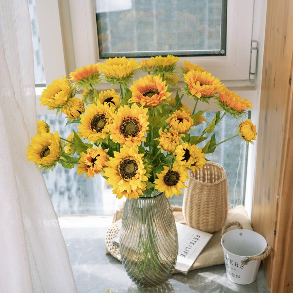 26''Tall Silk Sunflower Single Spray, Fall Decorative Flower