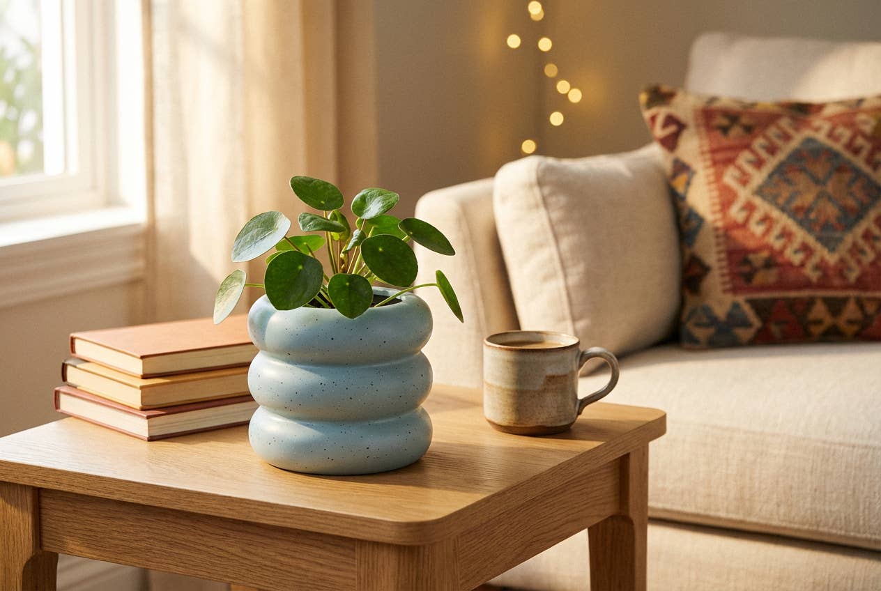Blue Speckled Grooved Ceramic Planter