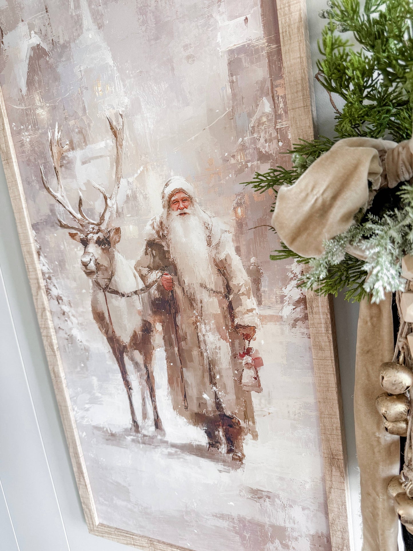 Santa & Reindeer Wood Sign - Rectangle