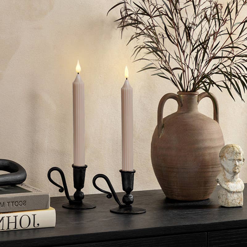9.4 Inch Real Wax Flameless Striped Taper LED Candlesticks