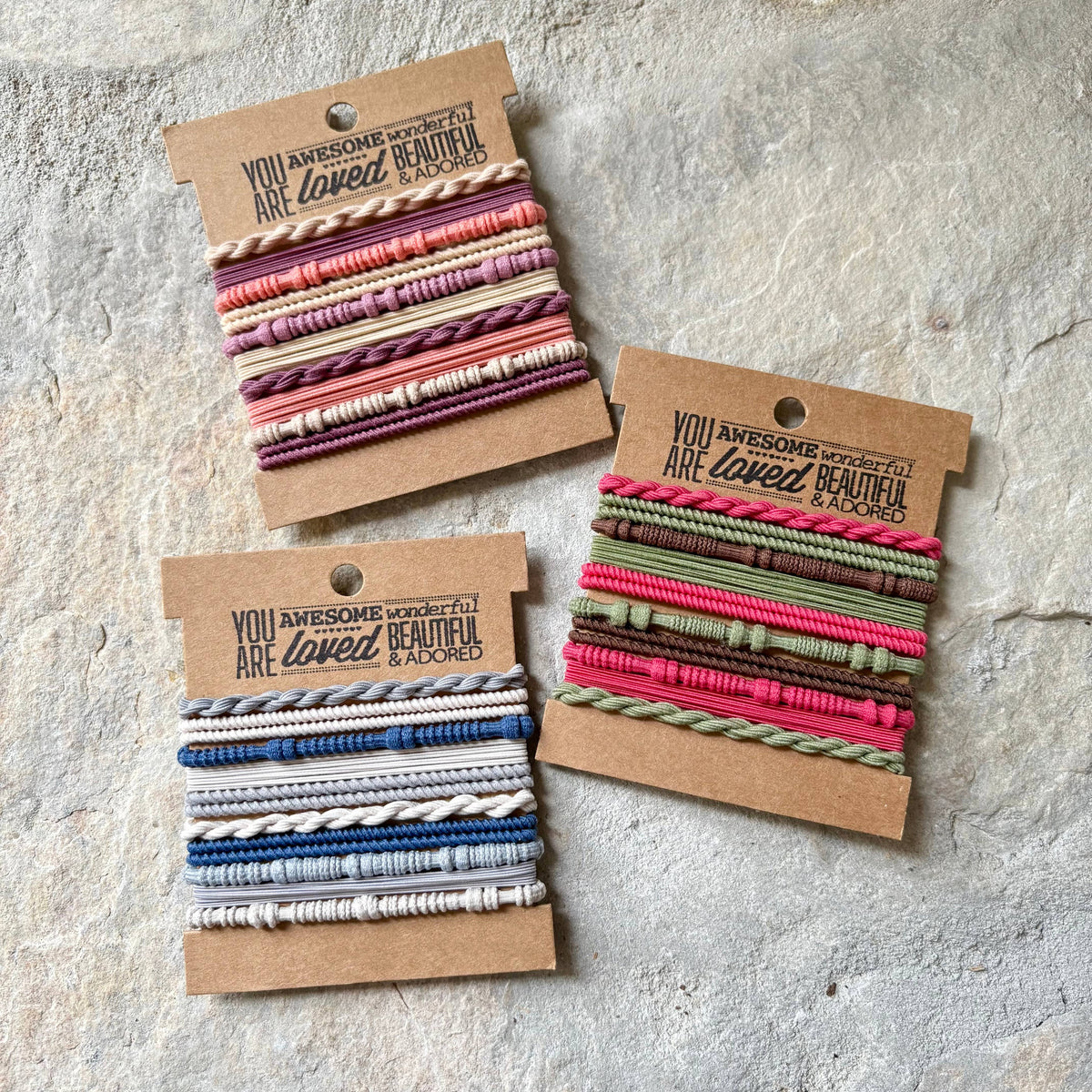 Basic Boho Hair Ties on Kraft Card | Orange & Blue