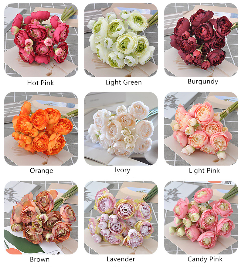 10''T Silk Baby Ranunculus Flower Bunch, 6 Stems/24 Blooms