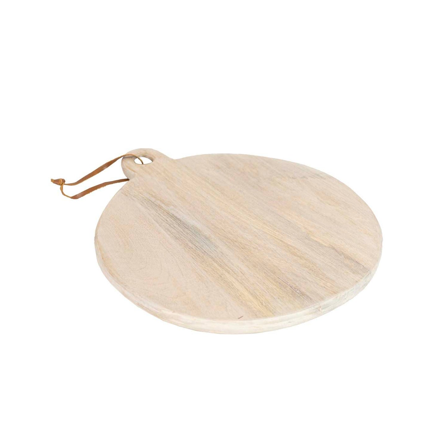 Ashton Round Serving Board Whitewash Wood Leather Loop