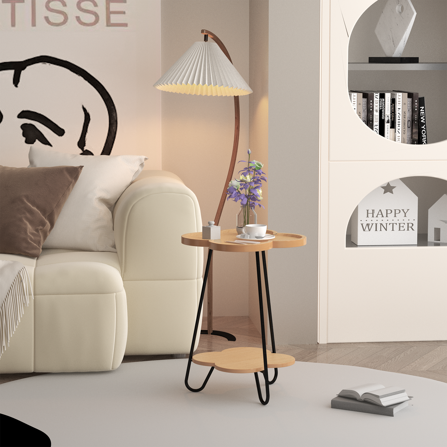 Petal-Shaped Accent Side Table with Acacia Wood Top