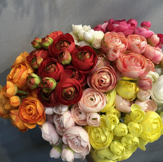 10''T Silk Baby Ranunculus Flower Bunch, 6 Stems/24 Blooms