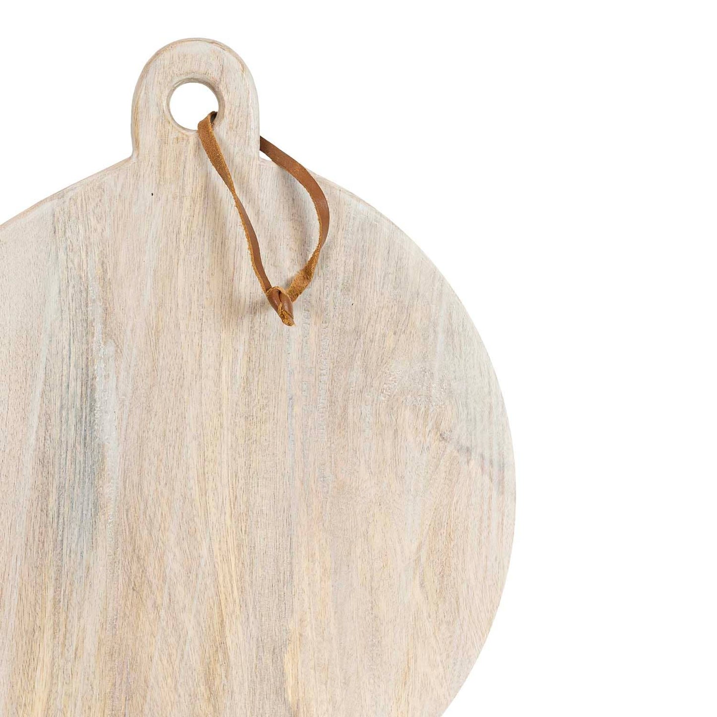 Ashton Round Serving Board Whitewash Wood Leather Loop