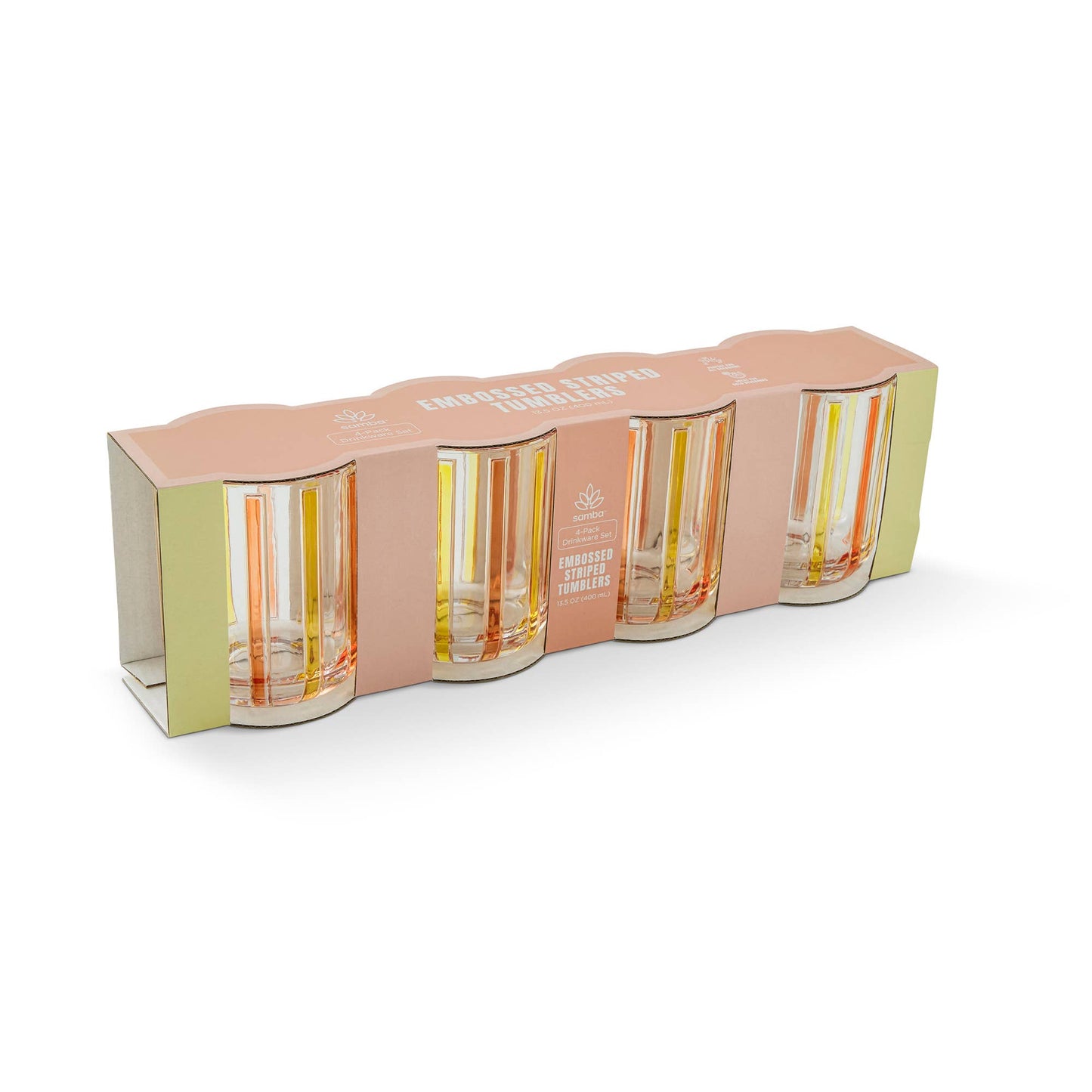 4pk 13.5oz Embossed Tumbler - Stripe PCK/OCS