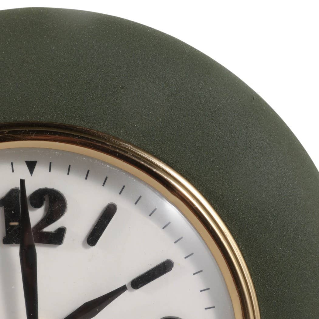 Table Clock - Green Metal and Glass Round Design, 7 in.