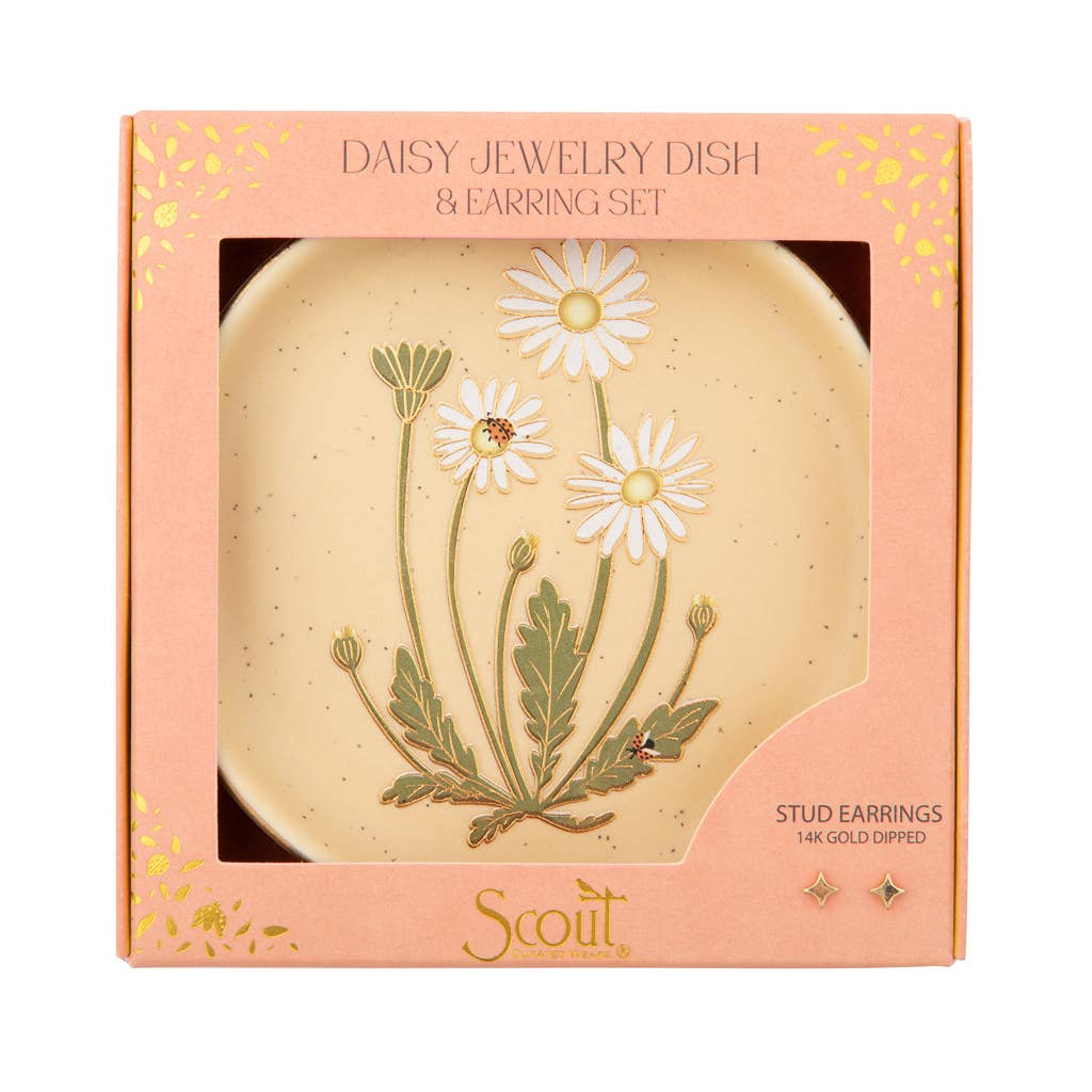 Jewelry Dish & Stud Earring Set - Daisy/Vanilla