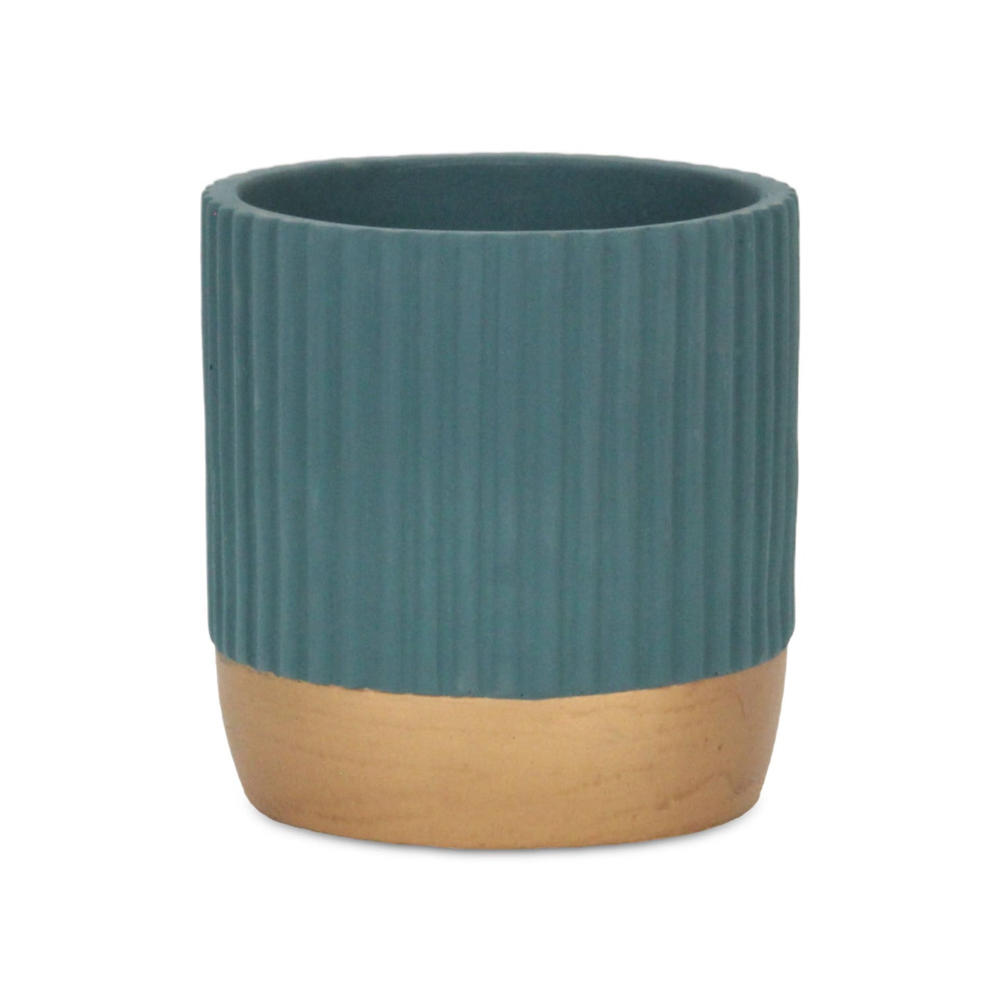 Aurone Round Ceramic Pot with Gold Finished Base - Blue