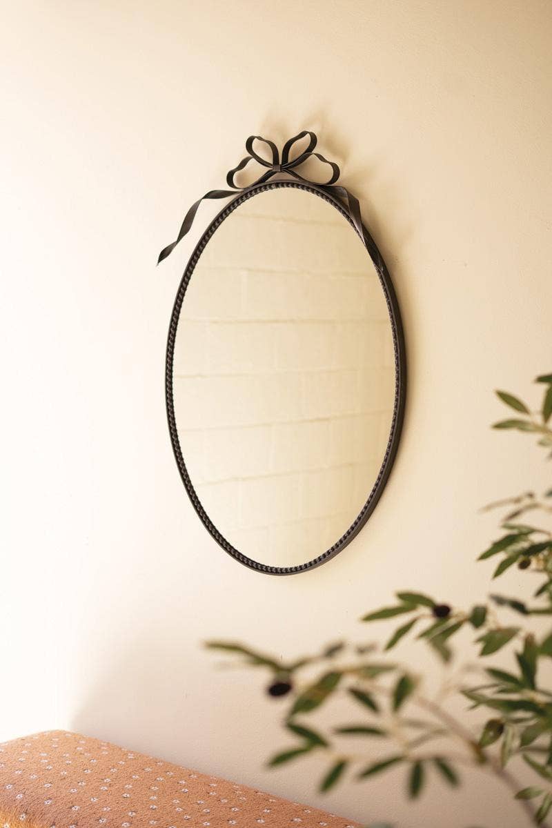 METAL FRAMED OVAL MIRROR - BOW DETAIL