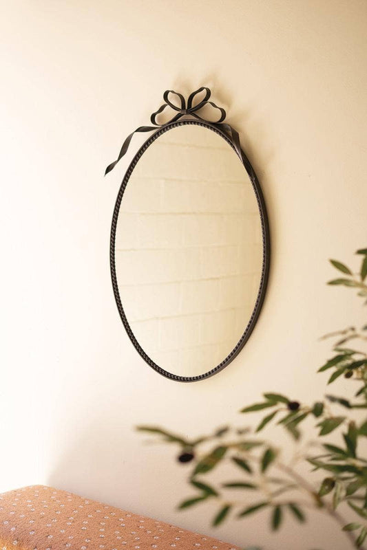 METAL FRAMED OVAL MIRROR - BOW DETAIL