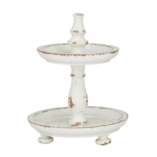 Country Cottage White Wood Tiered Server