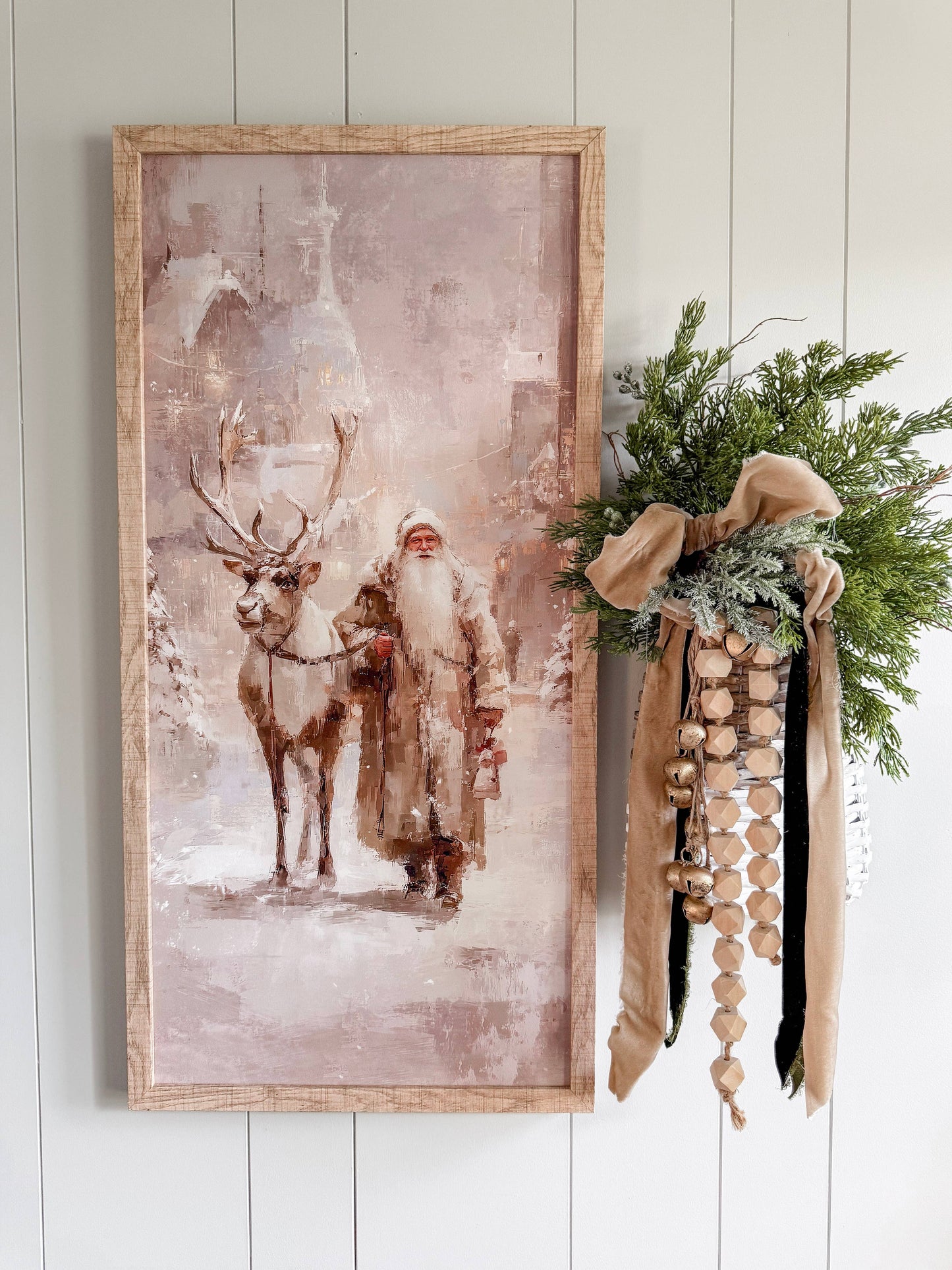 Santa & Reindeer Wood Sign - Rectangle