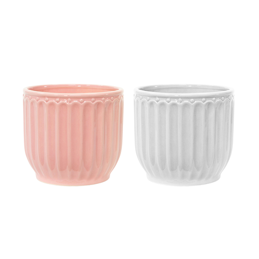 5"D Ribbed Glossy Ceramic Hem Pot - Valentine's Day