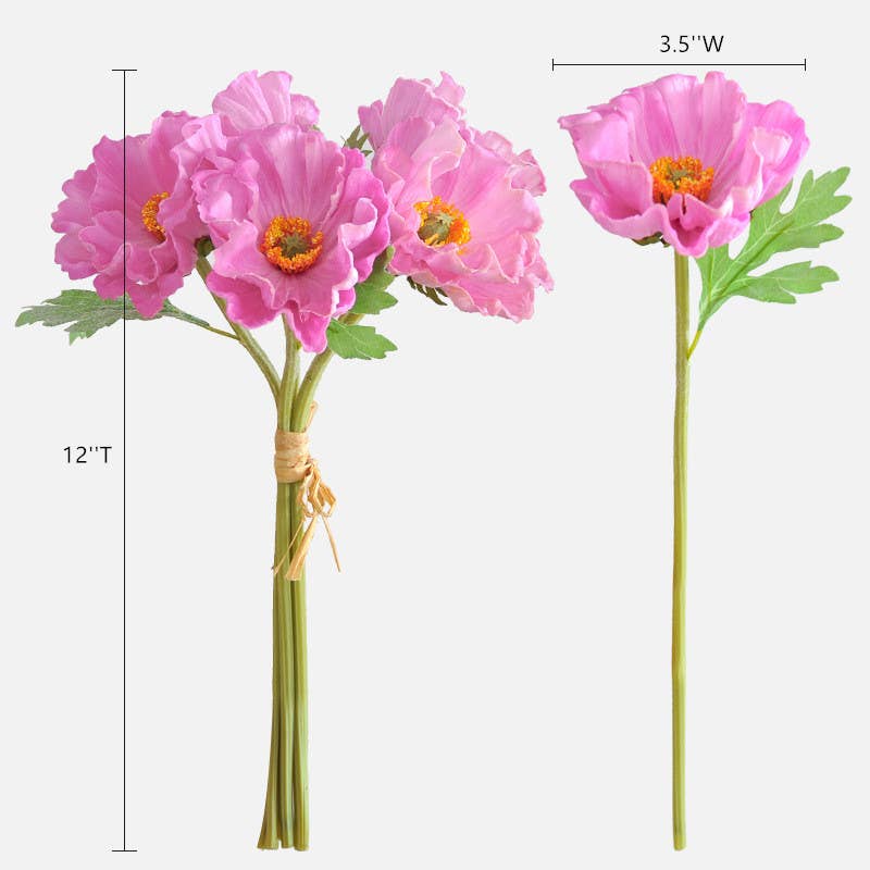12‘’T Faux PU Real Touch Poppy Bunch, Spring Poppy Flowers