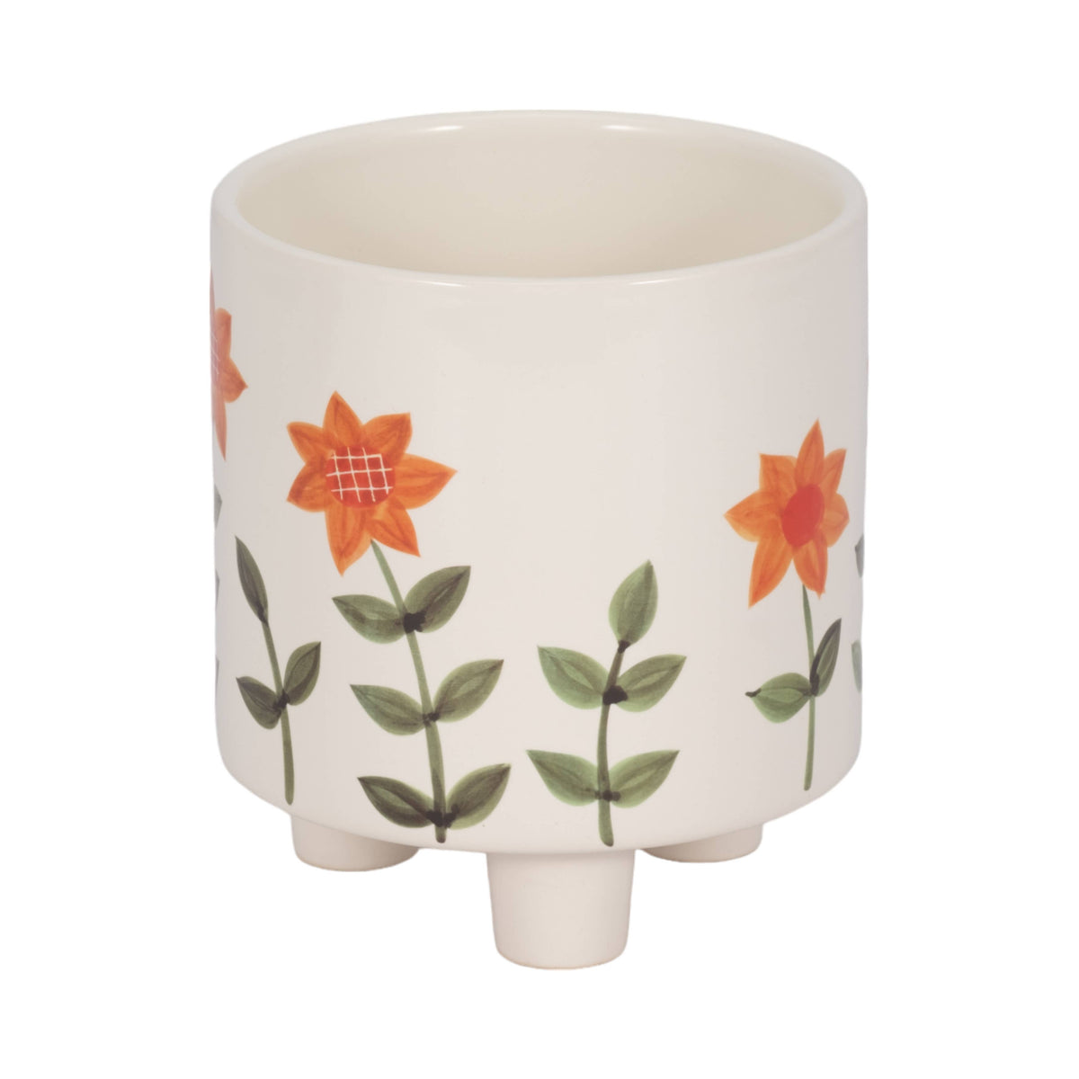 Plant Pot - White Ceramic Resin Footed Hand Painted, 6 in.