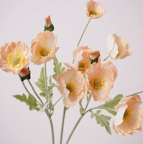 24''T Real Touch Poppy Flower, Single Poppy Stem, Pink/White