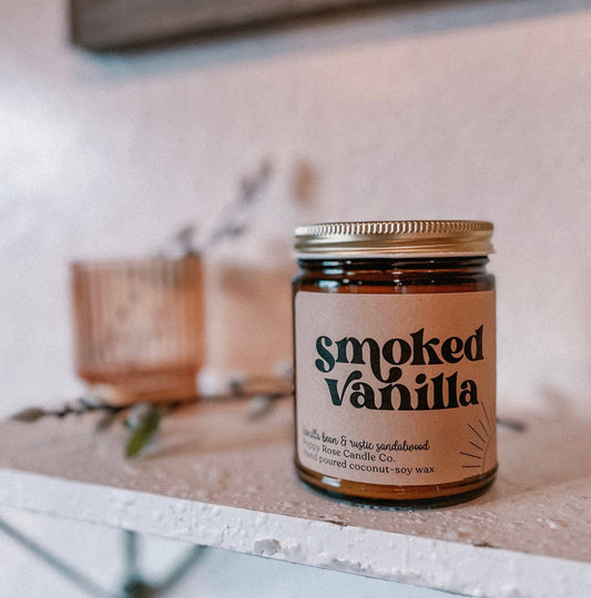 Smoked Vanilla 8 oz amber jar coconut wax candle