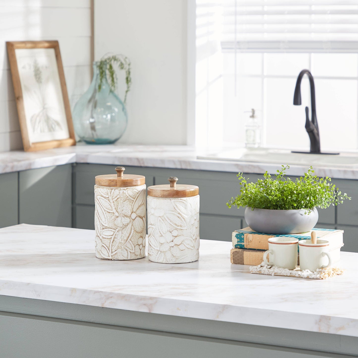 Farmhouse White Ceramic Decorative Jars Set