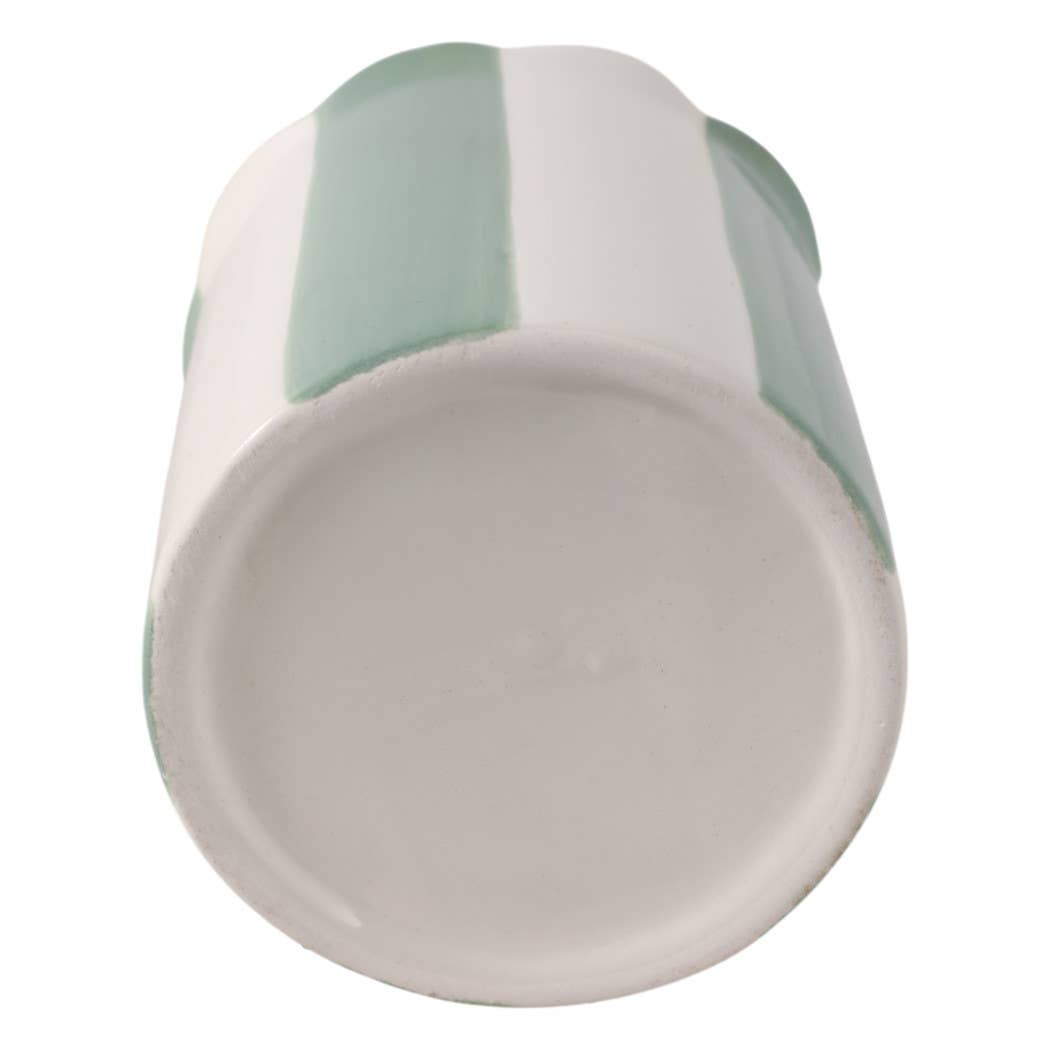 Pencil Cup - Green/Ivory Ceramic Decorative Striped, 4 in.