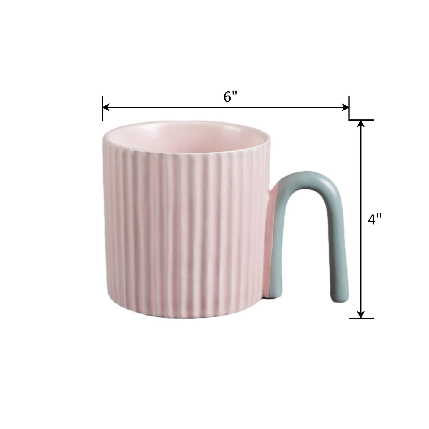 Pink Modern Ribbed Ceramic Mug with Arch Handle