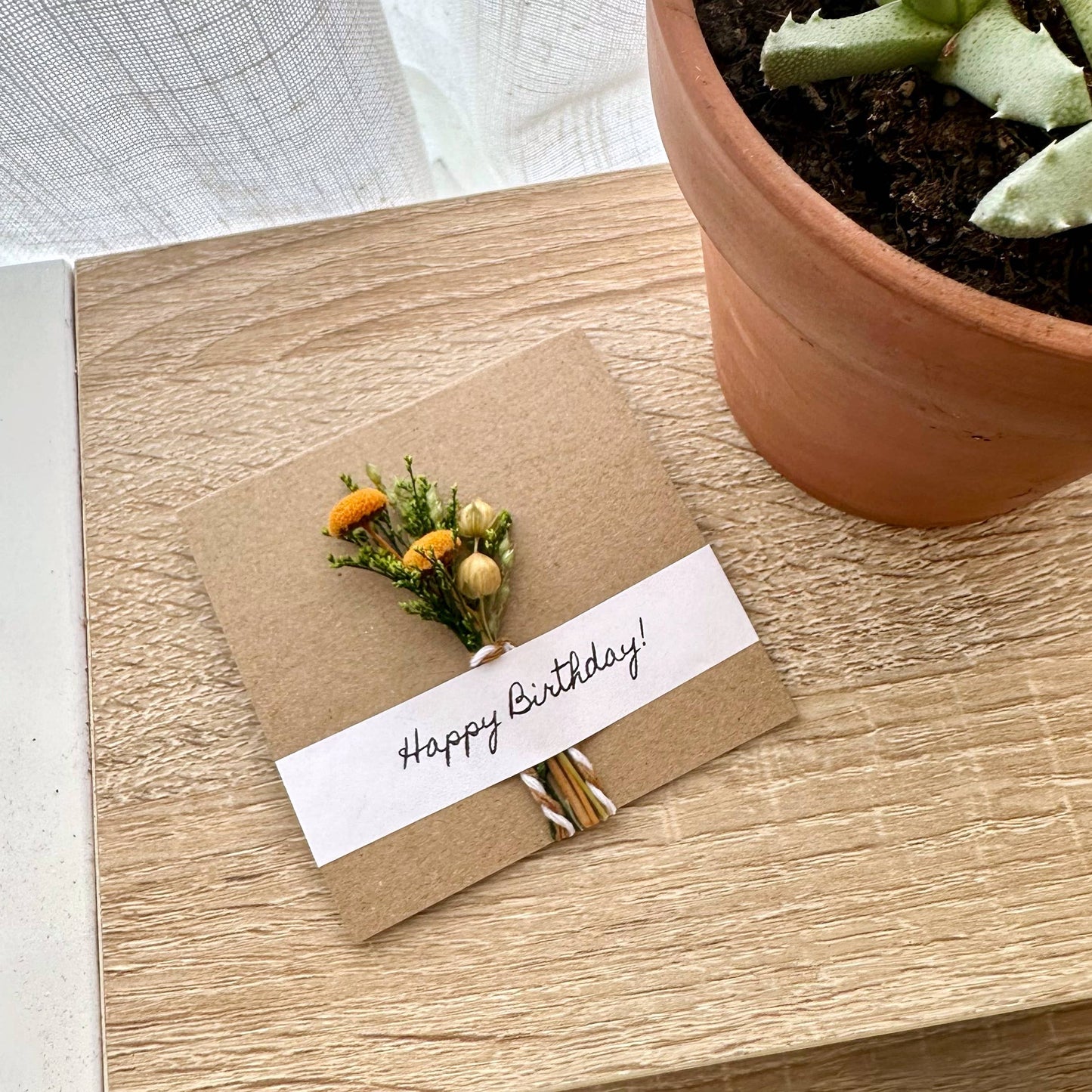Happy Birthday Mini Orange Dried Floral Bouquet Card