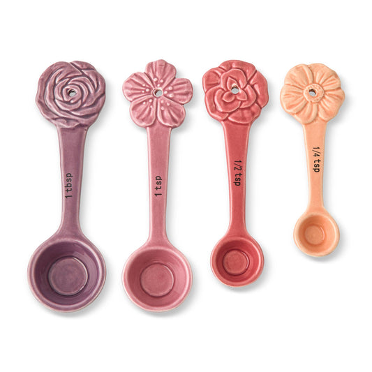 4pc Ceramic Figural Flower Measuring Spoons - Pink Multi