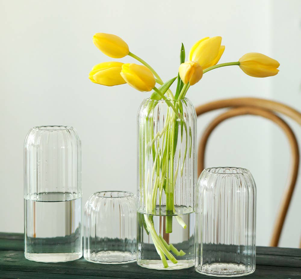 Stripes Clear Bud Vases, Borosilicate Light Weight Glass