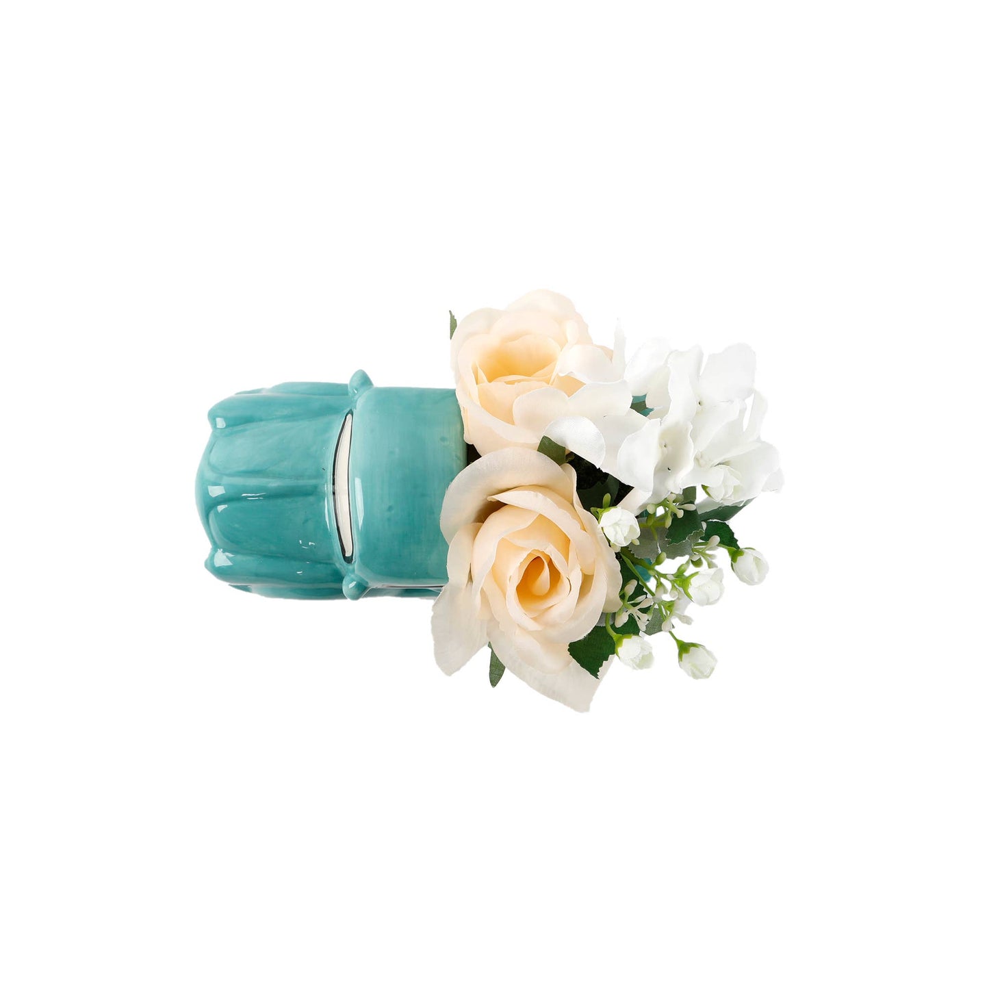 Faux Floral in Blue Ceramic Truck Planter