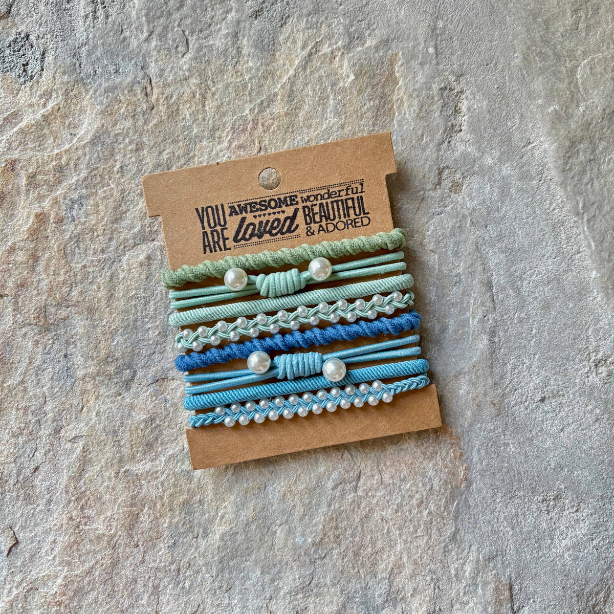Hair Ties on Kraft Card | Greenish Blue Pearl