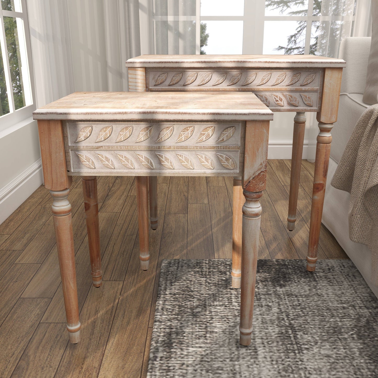 Farmhouse Brown Wooden Accent Table Set